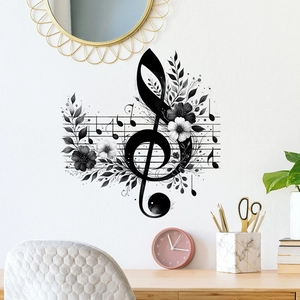 Musical Note Treble Clef Flower Wall Sticker Waterproof PVC Art Decal For Living Room Bedroom Music Studio Home Decor