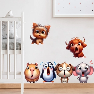 Cute cartoon animal wall stickers set including capybara and elephant for nursery decor
