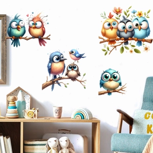 Detail of cute cartoon birds on branches waterproof wall stickers for home decoration