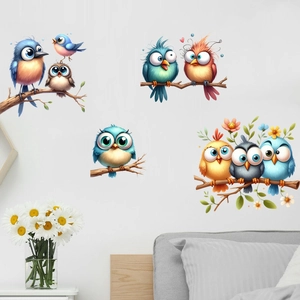 Close-up of cute birds and tree branches self-adhesive waterproof wall stickers