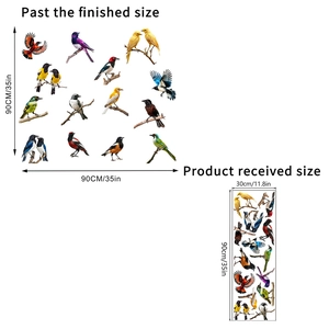 Detail showing self-adhesive bird wall stickers dimensions for living room and bedroom
