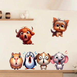 Detail view of cartoon animal wall stickers featuring a cute screaming capybara and penguin