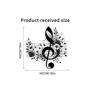 Waterproof music flower wall sticker with treble clef and black floral vine art, 40cm x 40cm size