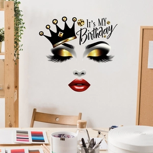 Birthday queen wall decal featuring crown, eyelashes, red lips, and It's MY Birthday text