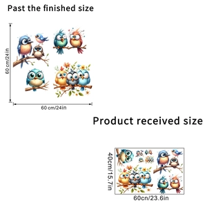 Cartoon bird and branch wall stickers with 60x60cm finished size dimensions