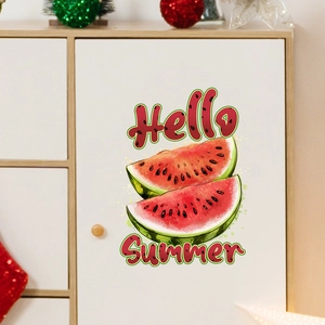 Sticker Mural Imperméable en PVC Pastèque d'Été Hello Summer pour Salon Cuisine Salle de Bain Décoration Maison Amovible