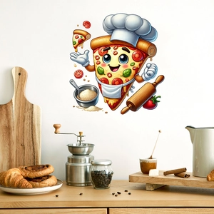 Cartoon Pizza Chef Wall Sticker Waterproof Removable PVC Kitchen Decor Self Adhesive Dining Room Restaurant Wall Mural