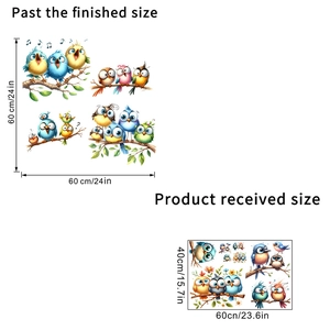 Cute colorful birds on branches waterproof wall stickers for living room decor