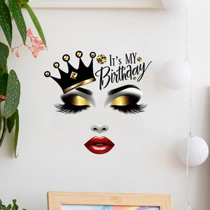 Detail of Queen Birthday wall sticker featuring red lips and It's MY Birthday text