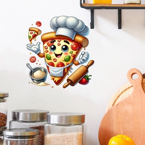 Creative cartoon pizza chef wall sticker for kitchen decor with waterproof PVC material
