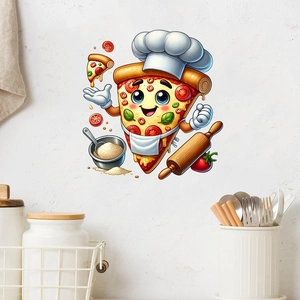 Self-adhesive cartoon pizza chef wall sticker for kitchen wall decoration