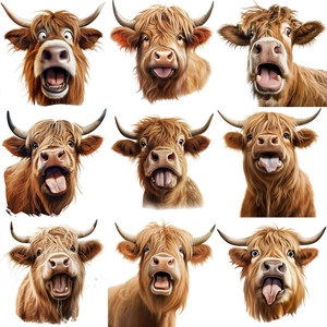 Stickers muraux vache d'Écosse amusants avec 9 expressions faciales humoristiques