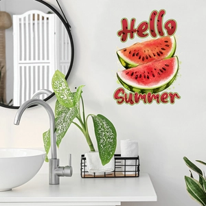 Stickers muraux pastèque Hello Summer imperméables pour salon et décor de salle de bain