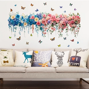 Adesivi Murali con Viti di Fiori di Rosa e Farfalle in PVC Impermeabili Removibili per Decorazione Soggiorno Camera da Letto