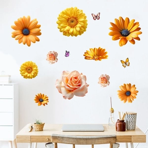 Waterproof wall stickers featuring daisies, butterflies, and roses for home decor