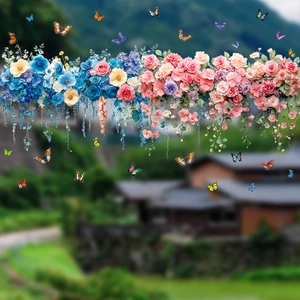 Detail view of floral static stickers with colorful roses, butterflies and vine patterns