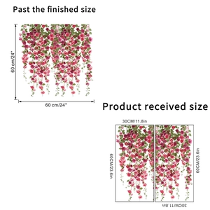 Pink rose floral wall stickers with green leaves and vines waterproof PVC decals