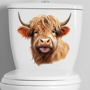 Sticker mural vache des Highlands rigolo montrant une tête de vache sur un réservoir