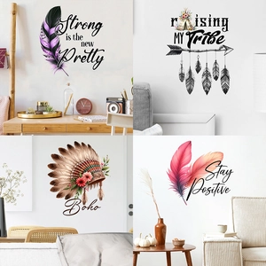 Bohemian Feather Wall Sticker PVC Waterproof Removable Motivational Quotes Decal For Living Room Bedroom Home Art Decor