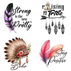 Boho style waterproof wall stickers with colorful feathers and motivational quotes
