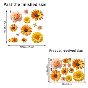 Waterproof sunflower and butterfly wall stickers for living room decor, 120x120cm size