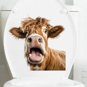 Sticker vache des Highlands amusant, imperméable et adhésif pour décoration de toilette