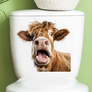 Détail d'un autocollant de couvercle de WC vache Highland rigolo en PVC imperméable
