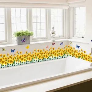 Stickers Muraux de Plinthe Tournesol Papillon PVC Amovible Autocollant Décalcomanies de Clôture Florale pour Décor de Salon Chambre