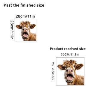 Détail de l'autocollant mural vache Highland avec dimensions et motif de fourrure brune