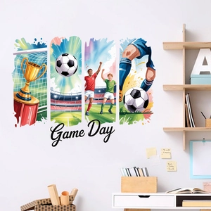 Stickers muraux de football étanches avec trophée et joueurs pour la décoration de la maison