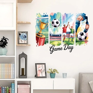 Stickers muraux de football avec trophées dorés et texte Game Day pour décoration d'intérieur