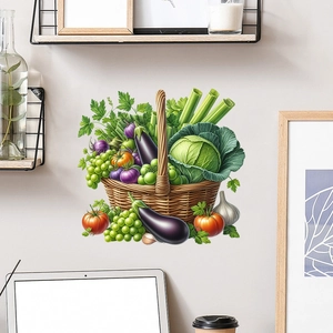 Detail of waterproof fruit and vegetable wall decals in a modern kitchen decor setting
