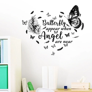 Butterfly Feather Quote Wall Sticker PVC Waterproof Removable Art Decal For Living Room Bedroom Modern Home Wall Decoration