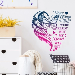 Waterproof butterfly heart quote wall sticker with blue to purple color gradient