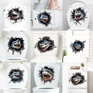 3D Broken Wall Shark Wall Sticker Waterproof Removable Self-Adhesive PVC Decal For Living Room Bedroom Bathroom Toilet Home Decor
