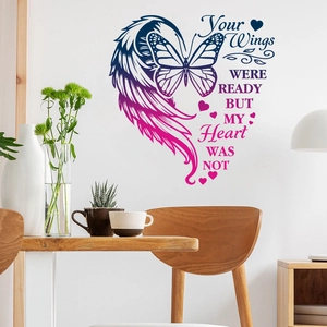Gradient butterfly heart wall sticker with Your Wings Were Ready inspirational quote