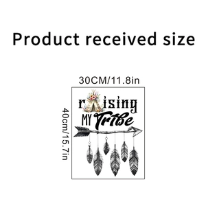 Detail of waterproof feather wall sticker with raising MY Tribe text and floral teepee art