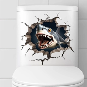Detailed view of 3D shark wall sticker showing realistic cracks and biting effect