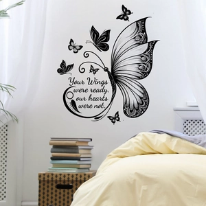 Black butterfly wall decal with Your Wings were ready quote for bedroom home decoration