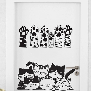 Waterproof self-adhesive cartoon cat head and paw wall stickers for home decoration