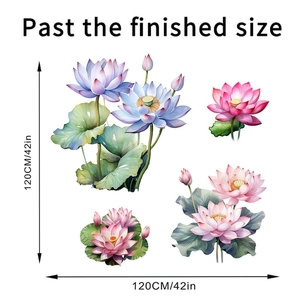 Detailed view of 3D lotus flower wall stickers with precise size measurements displayed