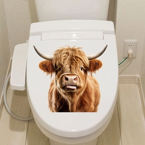 Sticker 3D autocollant motif vache Highland pour décoration de toilette et mur