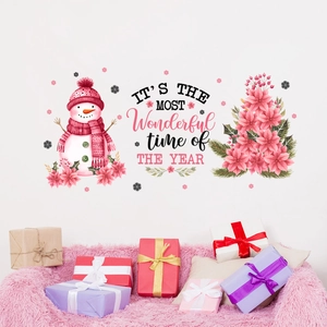 Christmas Snowman Floral Tree Wall Sticker PVC Waterproof Removable Festive Wall Decal For Living Room Bedroom Holiday Home Decor