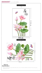 Detailed size chart showing 3D lotus and butterfly wall decals in two layouts