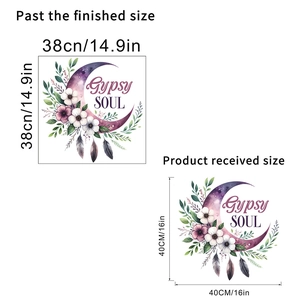 Detailed size chart for the Gypsy Soul feather and floral moon waterproof wall sticker