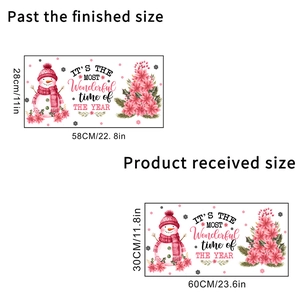 Waterproof snowflake snowman wall decal with festive pink Christmas tree for home decor