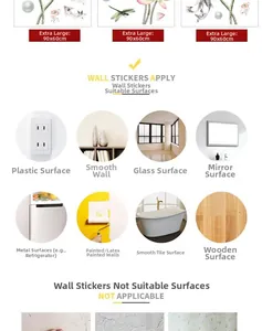 Detailed size guide and application instructions for 3D lotus flower wall stickers