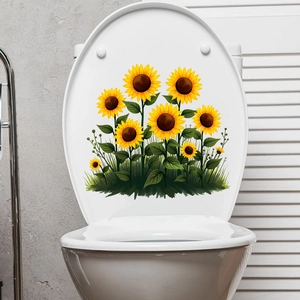 Stickers autocollants tournesols imperméables pour décoration de couvercle de WC