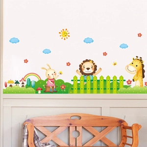 Waterproof cartoon animal wall stickers with giraffe and lion for kids bedroom decor