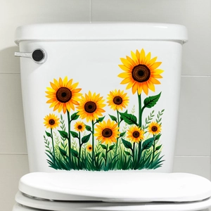 Sunflower Bathroom Toilet Stickers Waterproof PVC Wall Decal For Home Washroom Decor Removable Floral Sunflowers Pattern